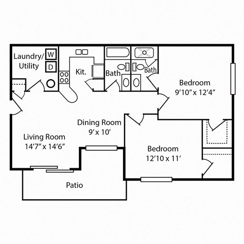 2 Bed 2 Bath Floor Plan at Walton Ridge Apartments, Kentucky